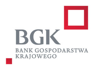 Zdjęcie przedstawia logo Banku Gospodarstwa Krajowego. Elementy graficzne są czerwone, napisy szare.