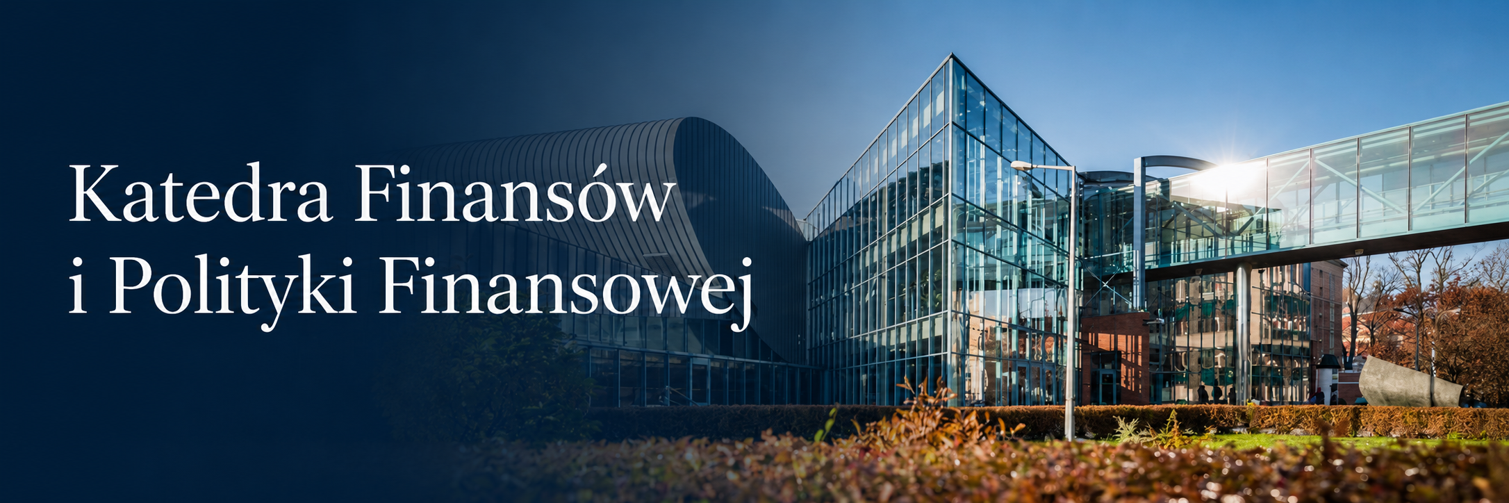 Grafika przedstawiająca pawilon F pawilon Sportowy z napisem Katedra Finansów i Polityki Finansowej.