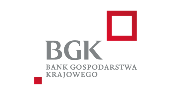 Logo Banku Gospodarstwa Krajowego w kolorze szaro-czerwonym &ndash; Partnera konferencji.&rdquo;