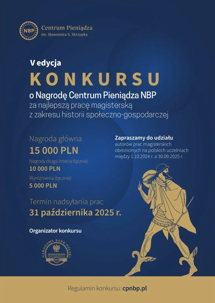Plakat informujący o V edycji Konkursu o Nagrodę Centrum Pieniądza NBP