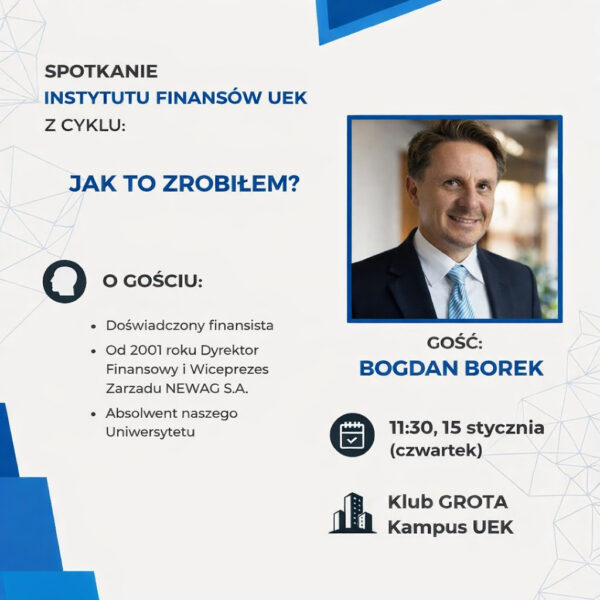 Zdjęcie przedstawia plakat na spotkanie z cyklu "Jak to zrobiłem?". Spotkanie odbędzie 15 stycznia 2026 r. o godzinie 11:30 w Klubie Studenckim Grota.