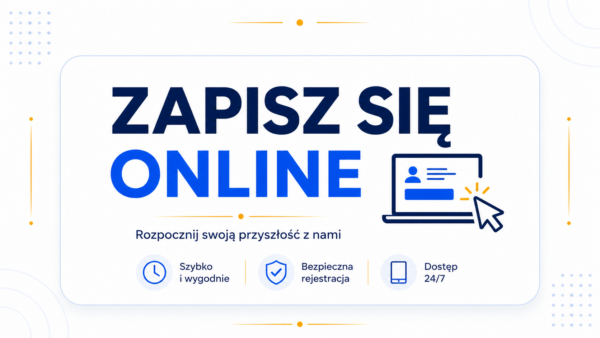 Na grafice przedstawiono napis: Zapisz się online.