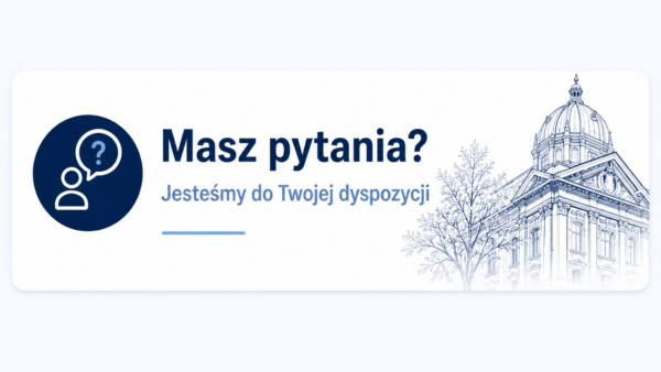 Grafika z napisem: Masz pytania. Jesteśmy do Twojej dyspozycji.